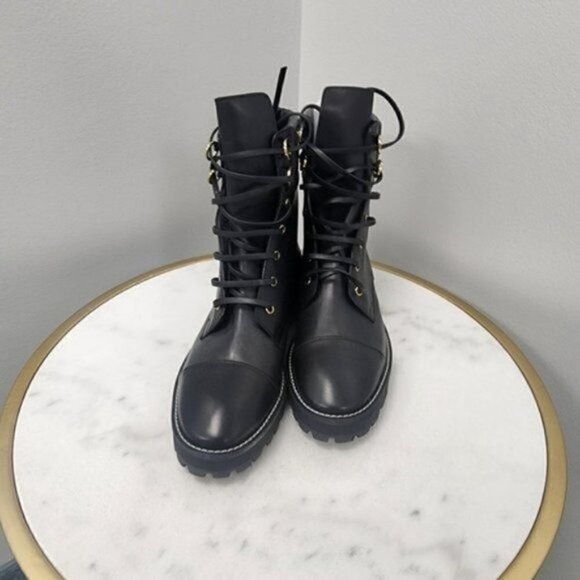 STUART WEITZMAN Lexy Leather Combat Boots Black Leather 9.5M - Picture 9 of 10